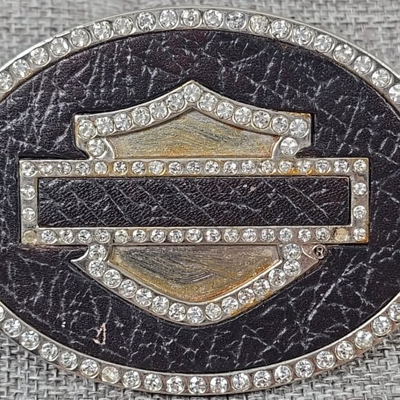 2010 HARLEY-DAVIDSON Oval Belt Buckle – Rhinestone Design, Black Leather ❗AS-IS❗ - Picture 2 of 16